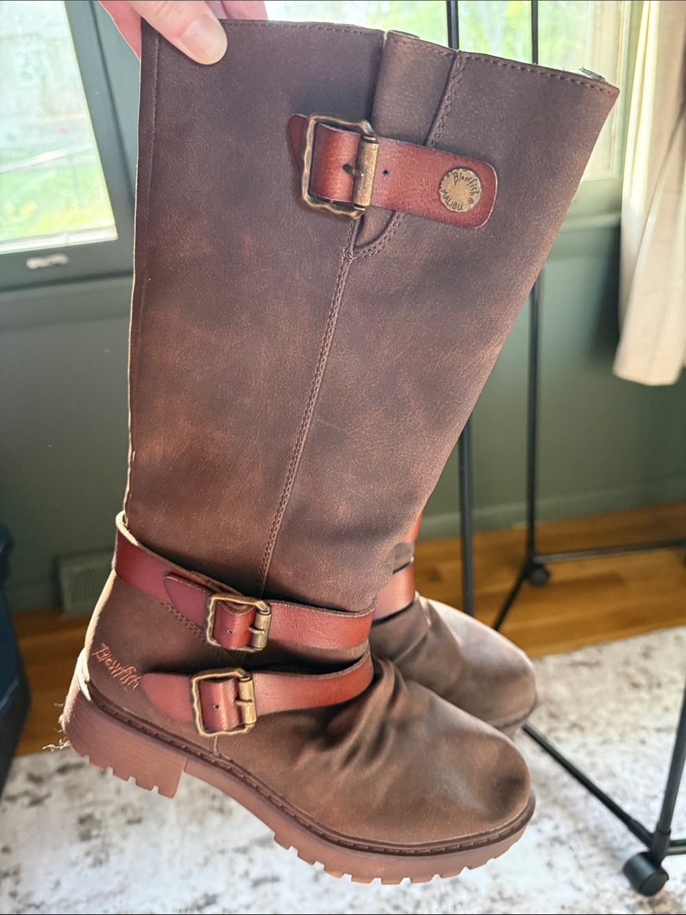 Blowfish Malibu Vegan Brown Leather Buckle Mid-Calf Boots